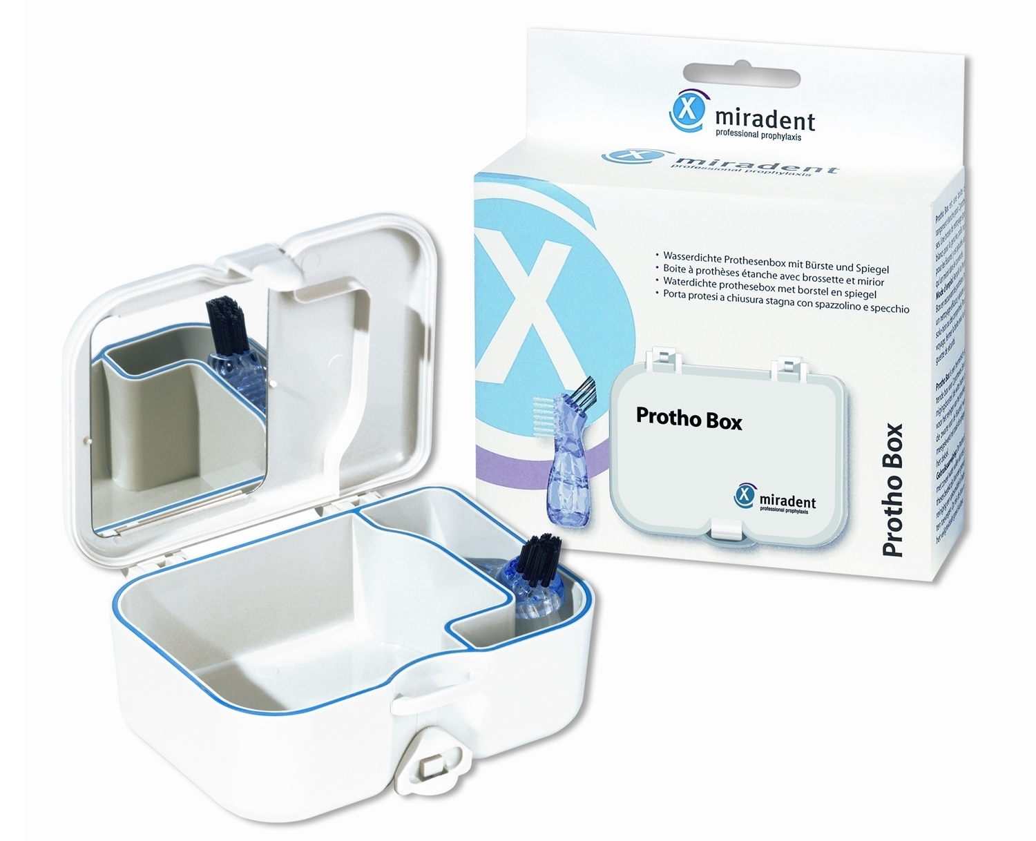 Футляр для хранения протезов - Protho Box Miradent® с щеткой (белый)