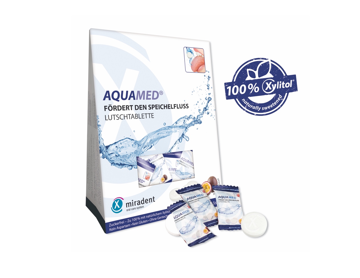 Леденцы с ксилитом Miradent® Aquamed со вкусом маракуйи, 60 гр